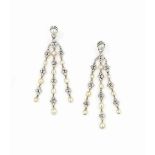 A PAIR OF NATURAL PEARL AND DIAMOND EARRINGS
Of chandelier design, the pearl and old brilliant-cut