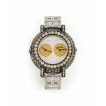 A DIAMOND-SET DUAL TIME 'CLUB' QUARTZ WRISTWATCH, BY JAHAN
The pavé brilliant-cut diamond circular