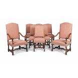 A SET OF EIGHT FRENCH OAK DINING-CHAIRS
20TH CENTURY
Including two armchairs, the padded backs and