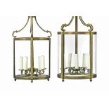 A PAIR OF ENGLISH GILT-BRASS AND GLAZED HALL LANTERNS
SECOND HALF 20TH CENTURY
Each with a five-