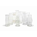 A SET OF TEN GLASS HURRICANE LAMP SHADES
19TH/20TH CENTURY
Of various forms, one etched with foliage