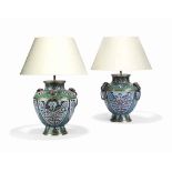 A PAIR OF BRASS-MOUNTED CLOISONNE ENAMEL LAMPS
20TH CENTURY
Each adapted for electricity
15 ½ in. (