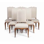 A SET OF SIX FRENCH WALNUT DINING-CHAIRS
MID-20TH CENTURY
Each re-upholstered in off-white colour