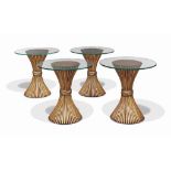 A SET OF FOUR BAMBOO OCCASIONAL TABLES
LATE 20TH CENTURY
Each with a circular glass top
24 ¾ in. (63