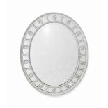 A WHITE-PAINTED OVAL MIRROR
LATE 20TH CENTURY, OF GEORGE III STYLE
The oval plate within a beaded