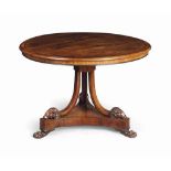 A NORTH EUROPEAN MAHOGANY CENTRE TABLE
CIRCA 1815
The moulded circular top on a tripod support