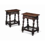 A PAIR OF CHARLES I OAK JOINED STOOLS
EARLY 17TH CENTURY
Each with foliate lunette carved friezes