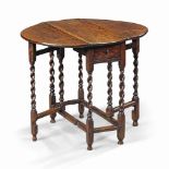 A SMALL WILLIAM AND MARY OAK SPIRAL-LEG GATE-LEG TABLE
LATE 17TH CENTURY
With oval top, chip-