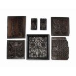 SEVEN OAK PANELS
ENGLISH AND FLEMISH, 17TH CENTURY
Comprising a pair of coffer panels carved with