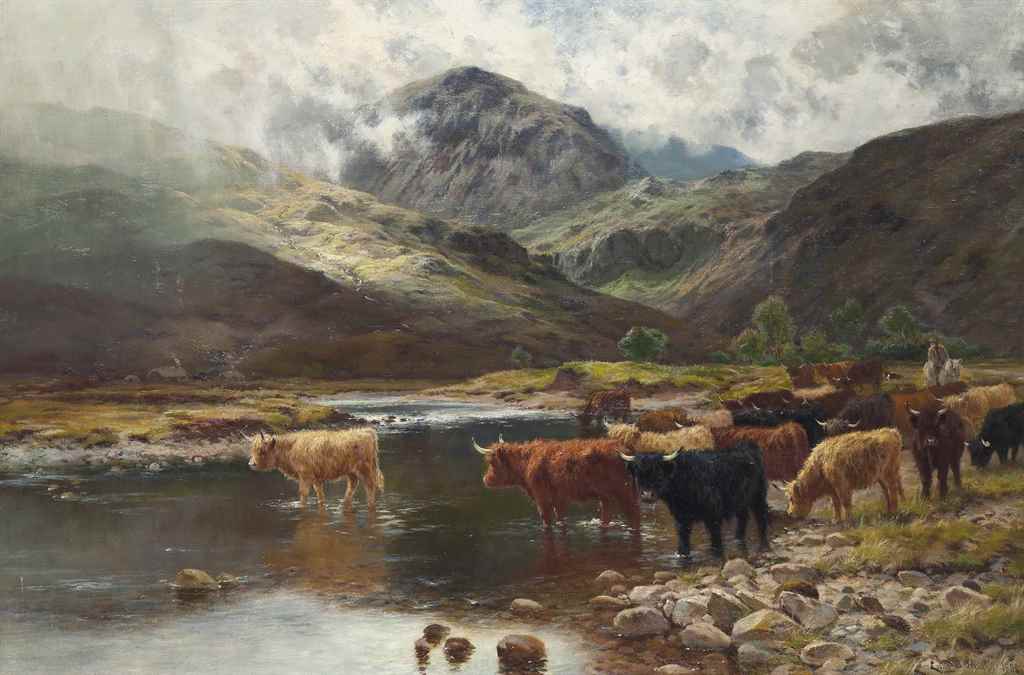 Louis Bosworth Hurt (1856-1929)
Cattle crossing the river Garie, Kinlochewe, Scotland
signed and