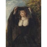 William Powell Frith, R.A. (1819-1909)
The veil
oil on paper laid down on canvas
13 ¼ x 10 in. (33.6