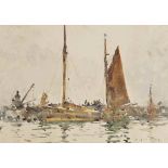 Henry Scott Tuke, R.A., R.W.S. (1858-1929)
Lowestoft fishing boats moored at Falmouth
signed with