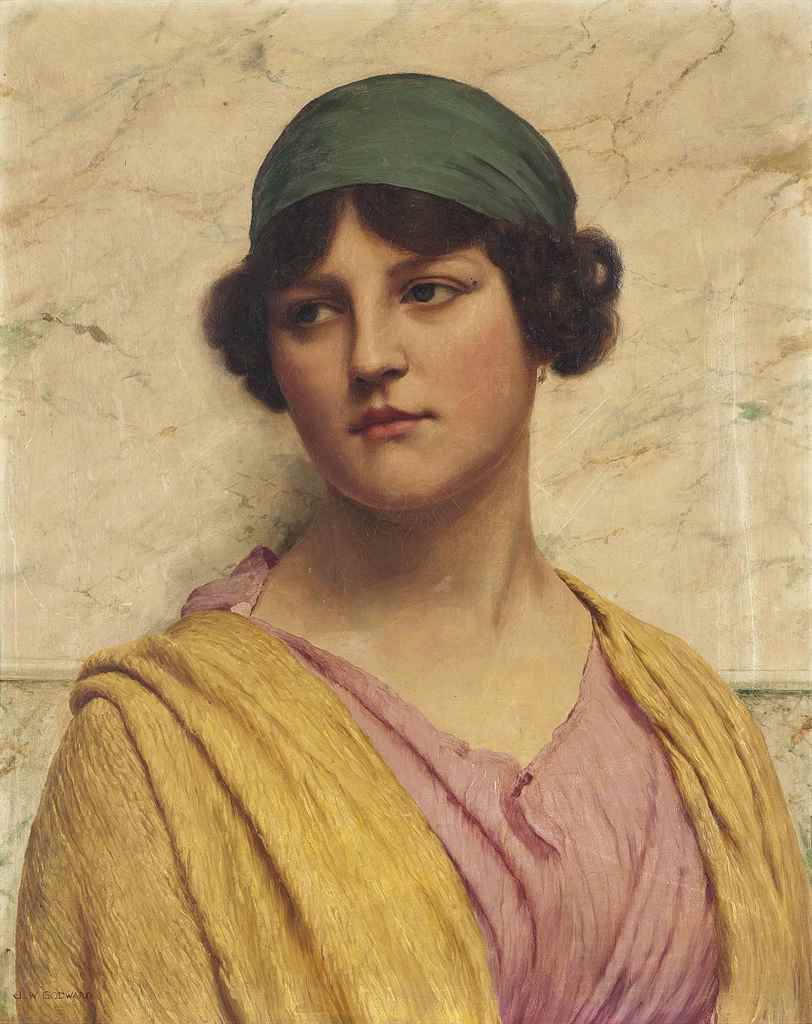 After John William Godward
The yellow shawl
with signature 'J.W. Godward' (lower left)
oil on canvas