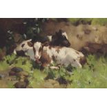 David Gauld, R.S.A. (1865-1936)
Ayrshire calves
signed 'D GAULD' (lower left)
oil on canvas
20 x