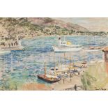 Paul Lucien Maze (1887-1979)
A steam yacht entering the harbour of Monte Carlo, Monaco
signed '