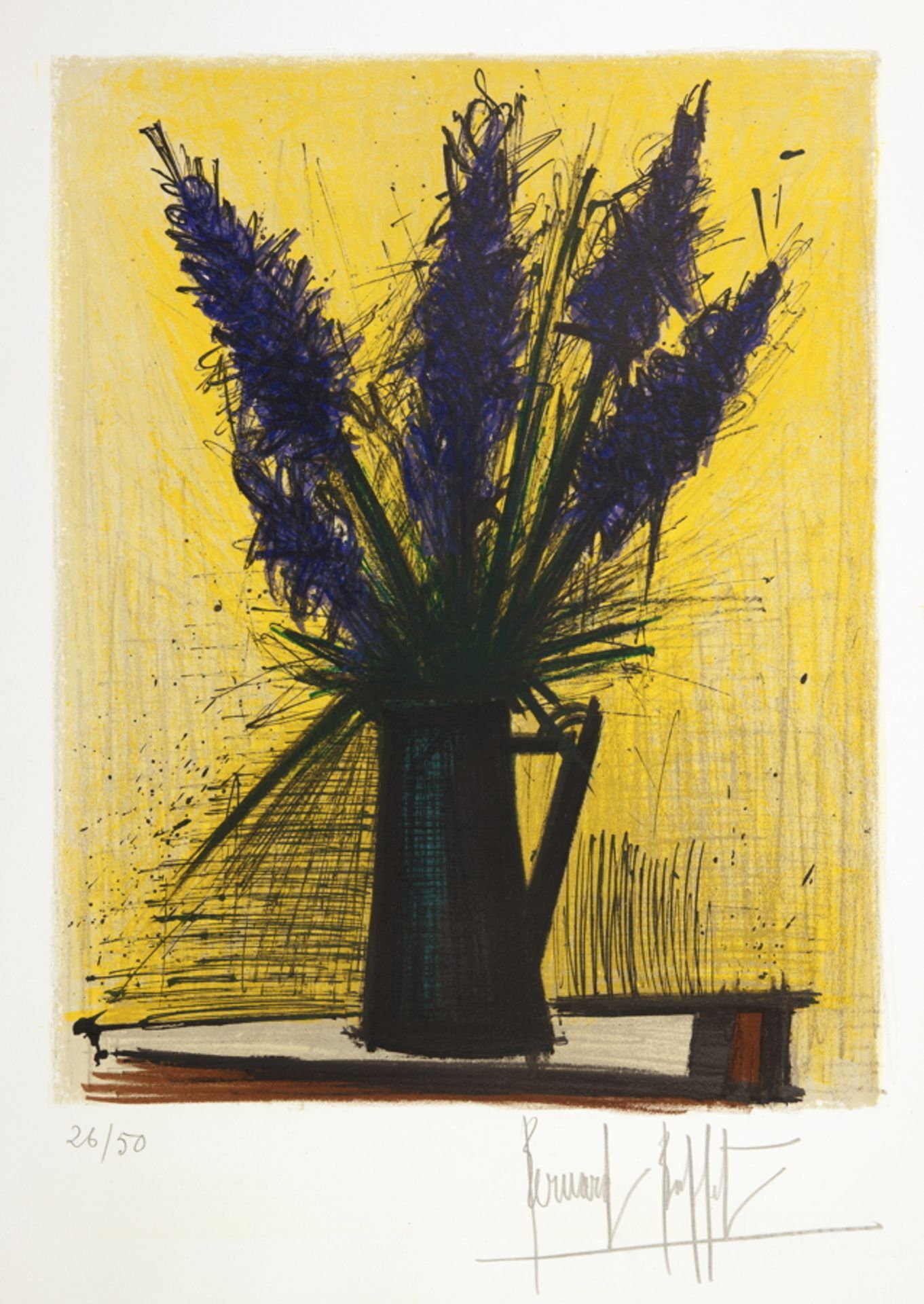 Bernard Buffet. Les Lilas. Farblithographie. 1966. 36,5 : 28,5 cm (49,0 : 37,0 cm). Signiert und