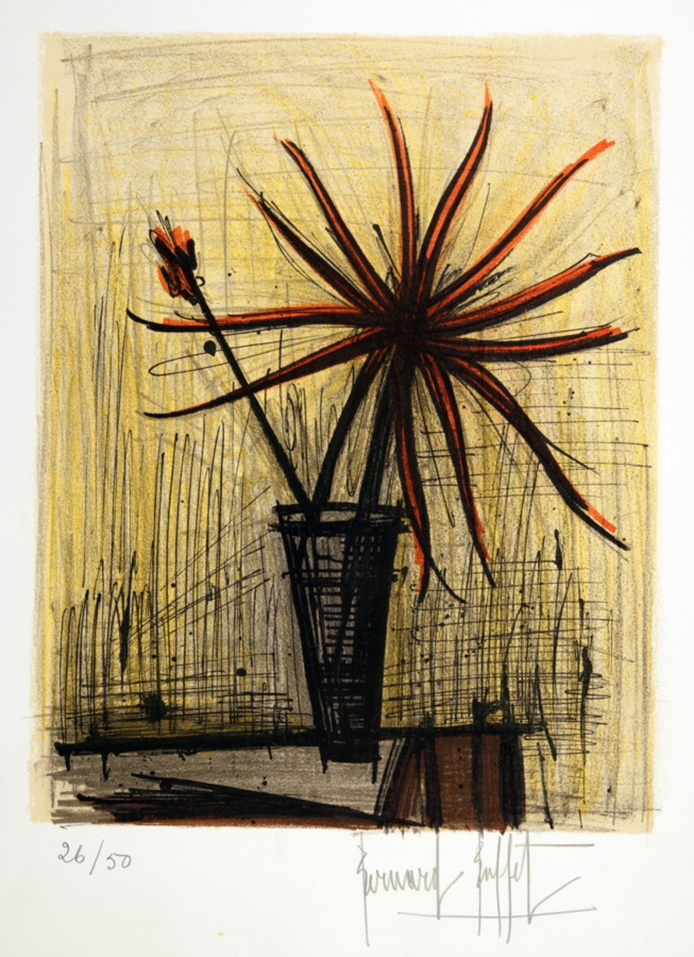 Bernard Buffet. Dahlias. Farblithographie. 1966. 36,0 : 28,5 cm (49,0 : 37,0 cm). Signiert und