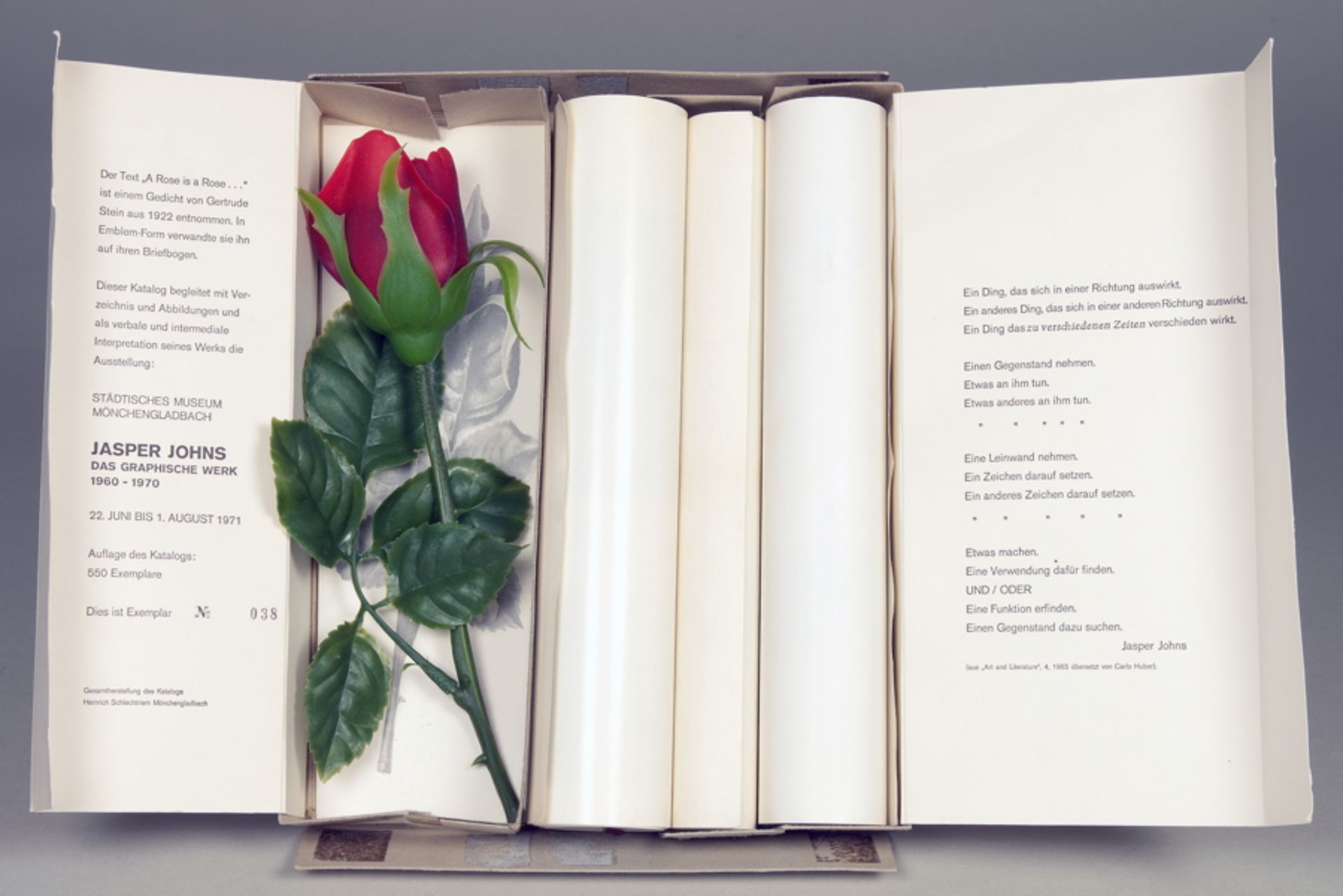 Jasper Johns. A Rose is a Rose … Mönchengladbach 1971. Mit einer Kunstblume und drei