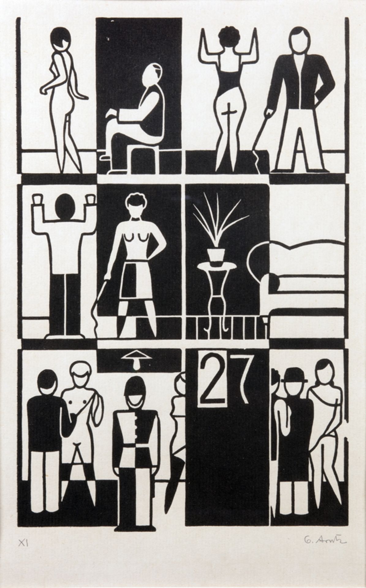 Gert Arntz. Zwölf Häuser unserer Zeit. Zwölf Holzschnitte. 1927/1973. Jeweils signiert und mit der