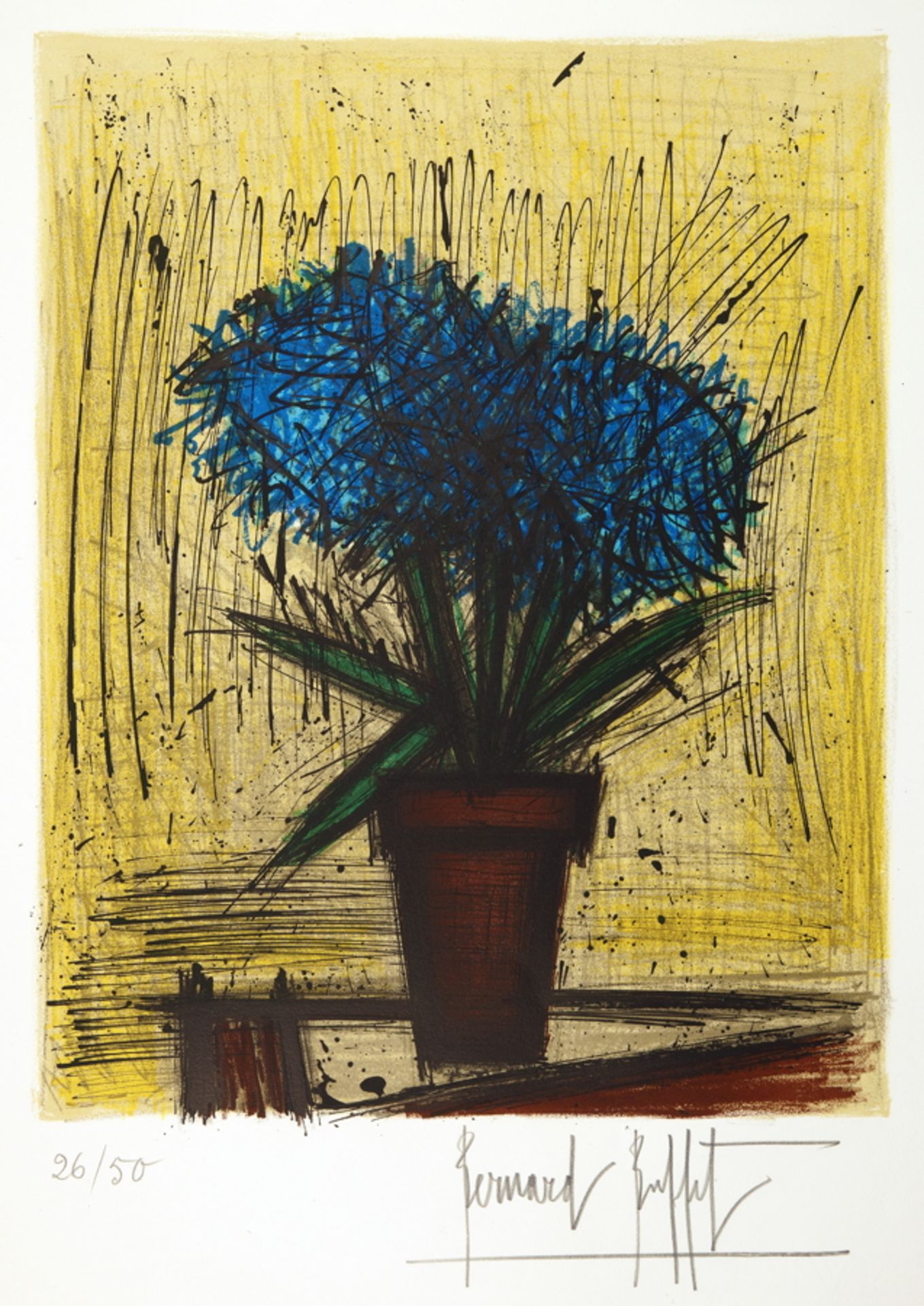 Bernard Buffet. L’Hortensia.  Farblithographie. 1966. 36,0 : 28,5 cm (49,0 : 37,0 cm). Signiert