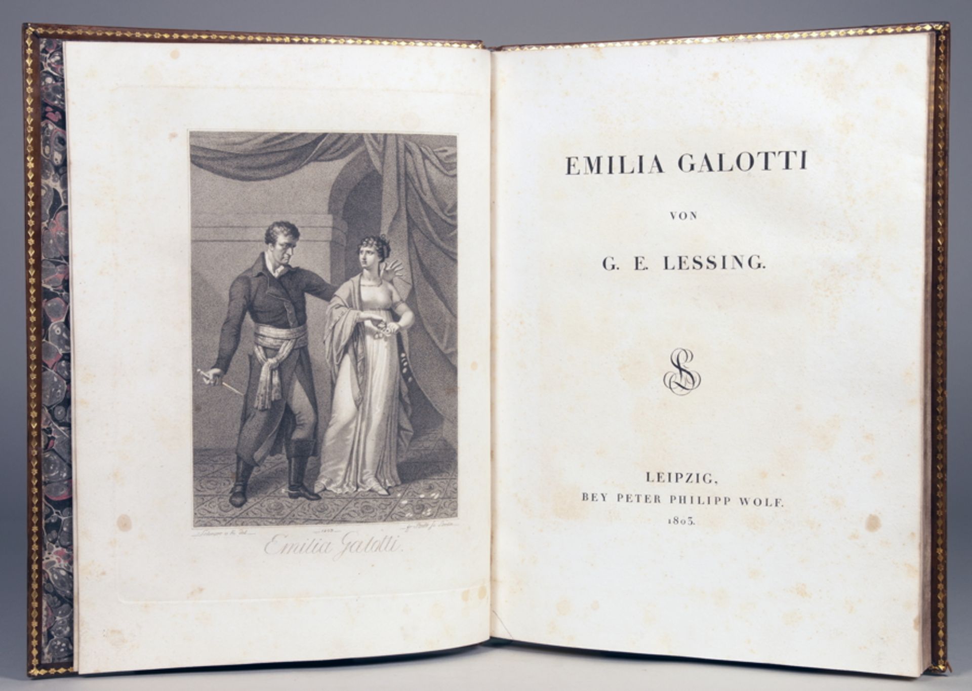 "G[otthold] E[phraim] Lessing. Emilia Galotti. Leipzig, Peter Philipp Wolf 1803. Mit gestochenem - Image 2 of 2