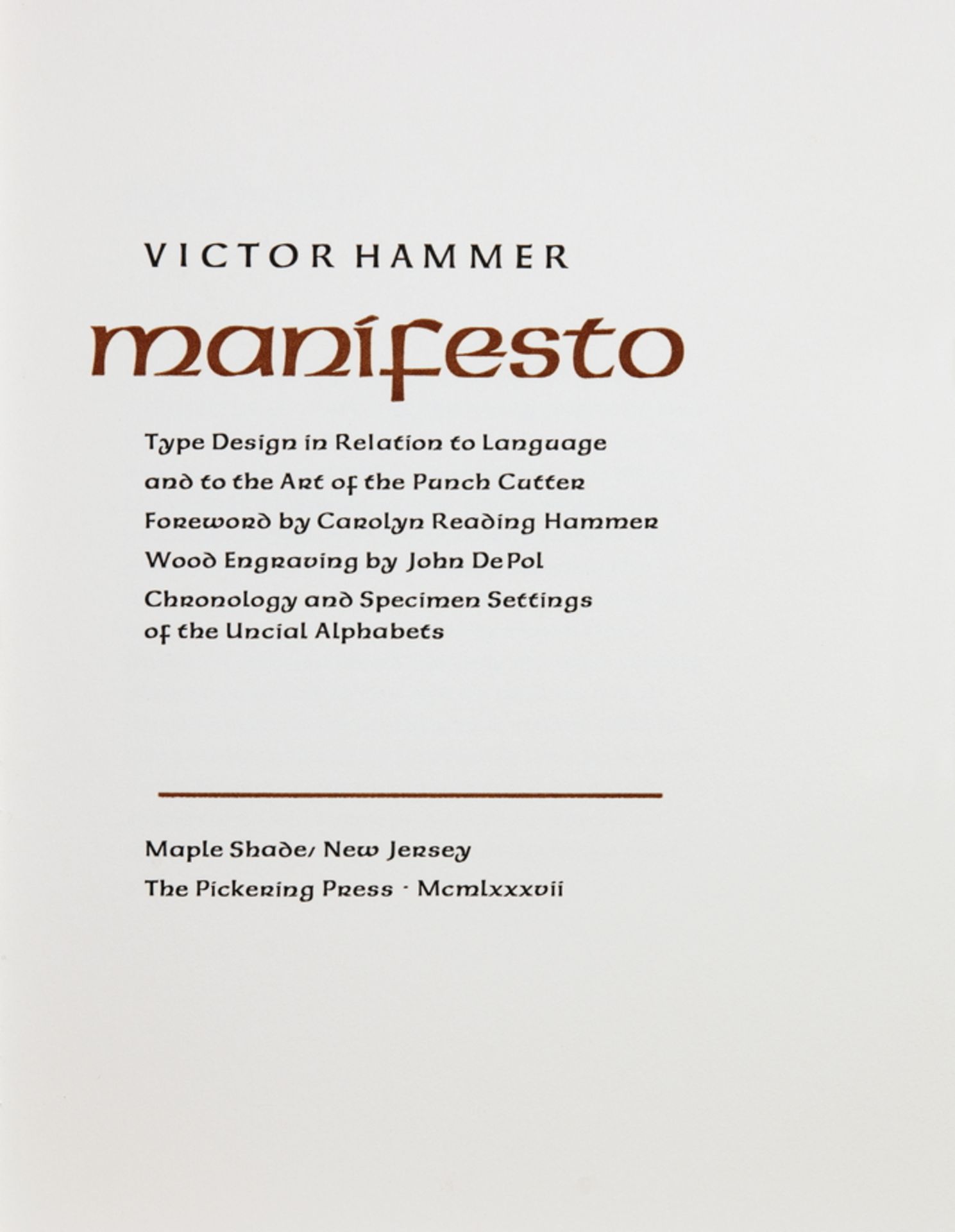 Amerikanische Buchkunst - Victor Hammer. Manifesto. Type Design in Relation to Language and to the
