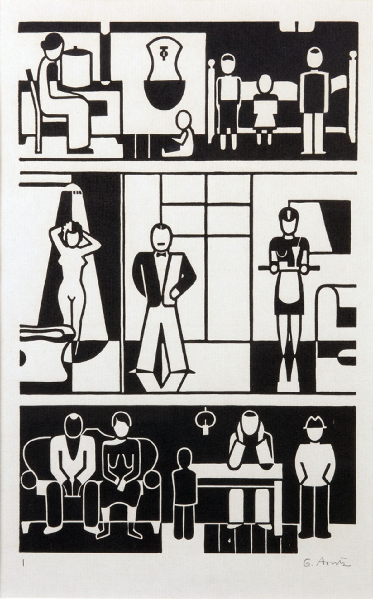 Gert Arntz. Zwölf Häuser unserer Zeit. Zwölf Holzschnitte. 1927/1973. Jeweils signiert und mit der - Image 4 of 6