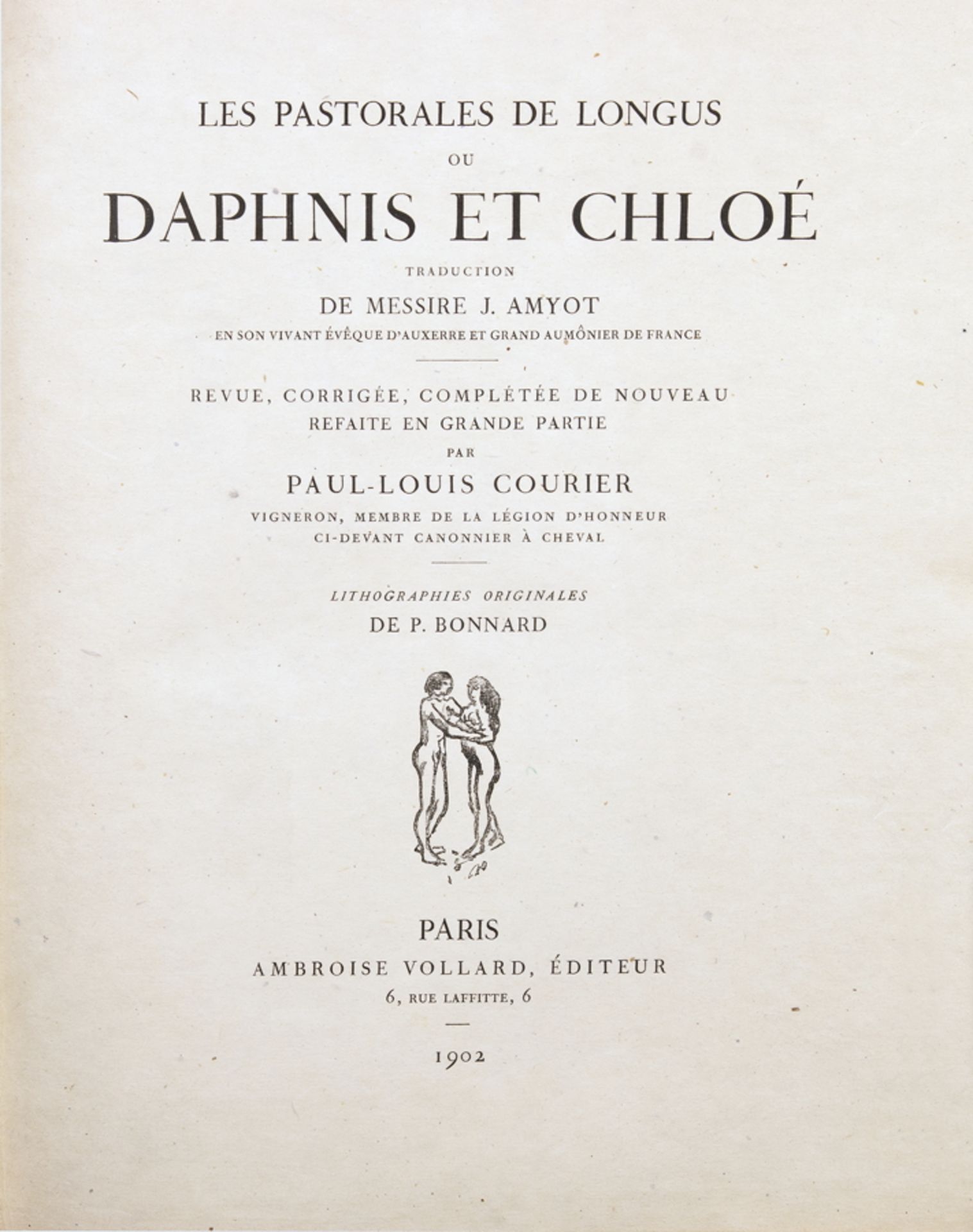 "Pierre Bonnard - Longus. Les pastorales ou Daphnis et Chloé. Traduction de J. Amyot. Revue,