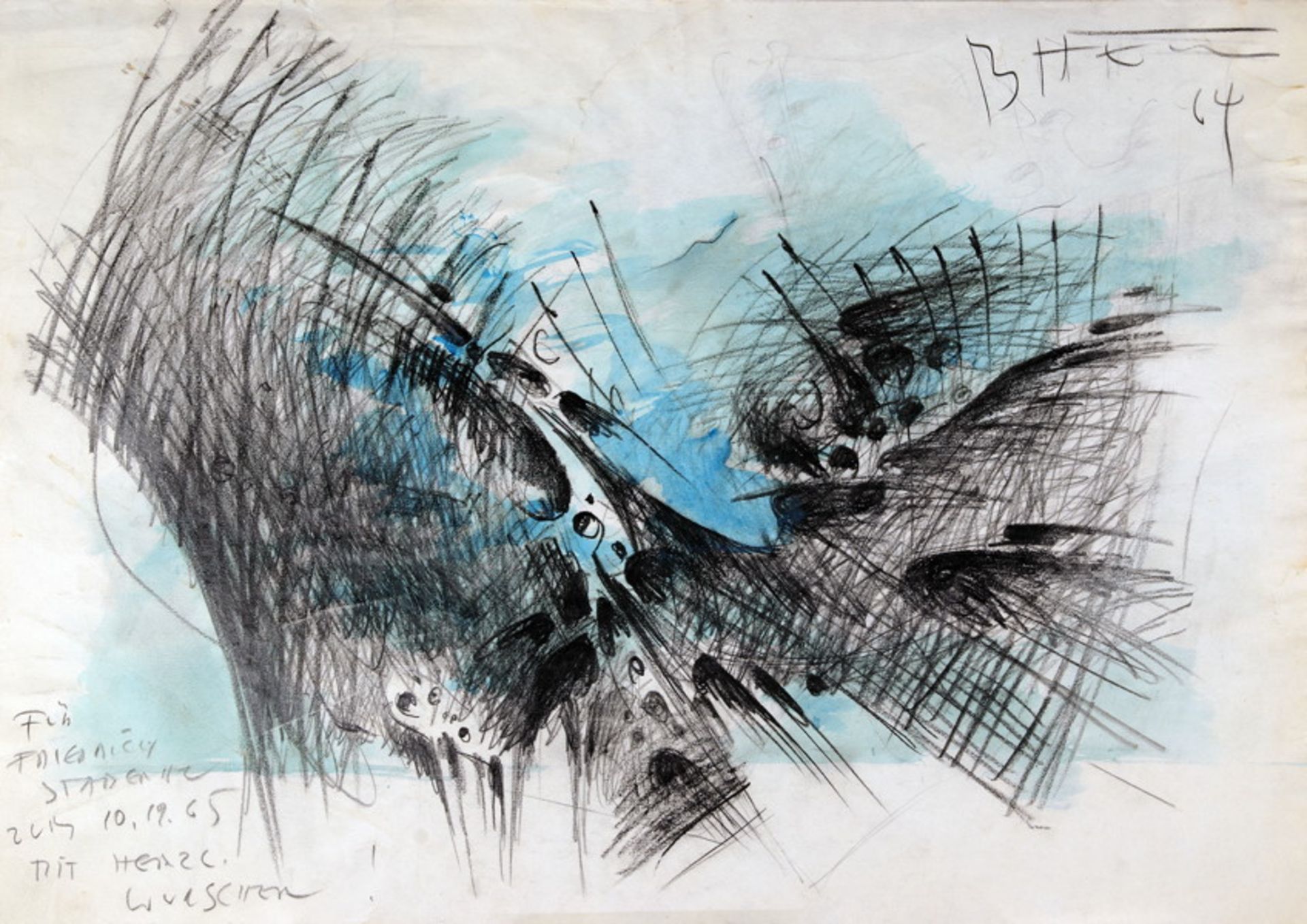 Bernhard Heiliger. Komposition. Aquarell und Bleistift. 1964. 42,0 : 58,0 cm. Signiert, datiert