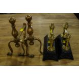PAIR OF CAST BRASS FIRE DOGS + PAIR OF BRASS DOGS
