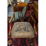 EDWARDIAN INLAID ELBOW CHAIR WITH FLORAL SEAT