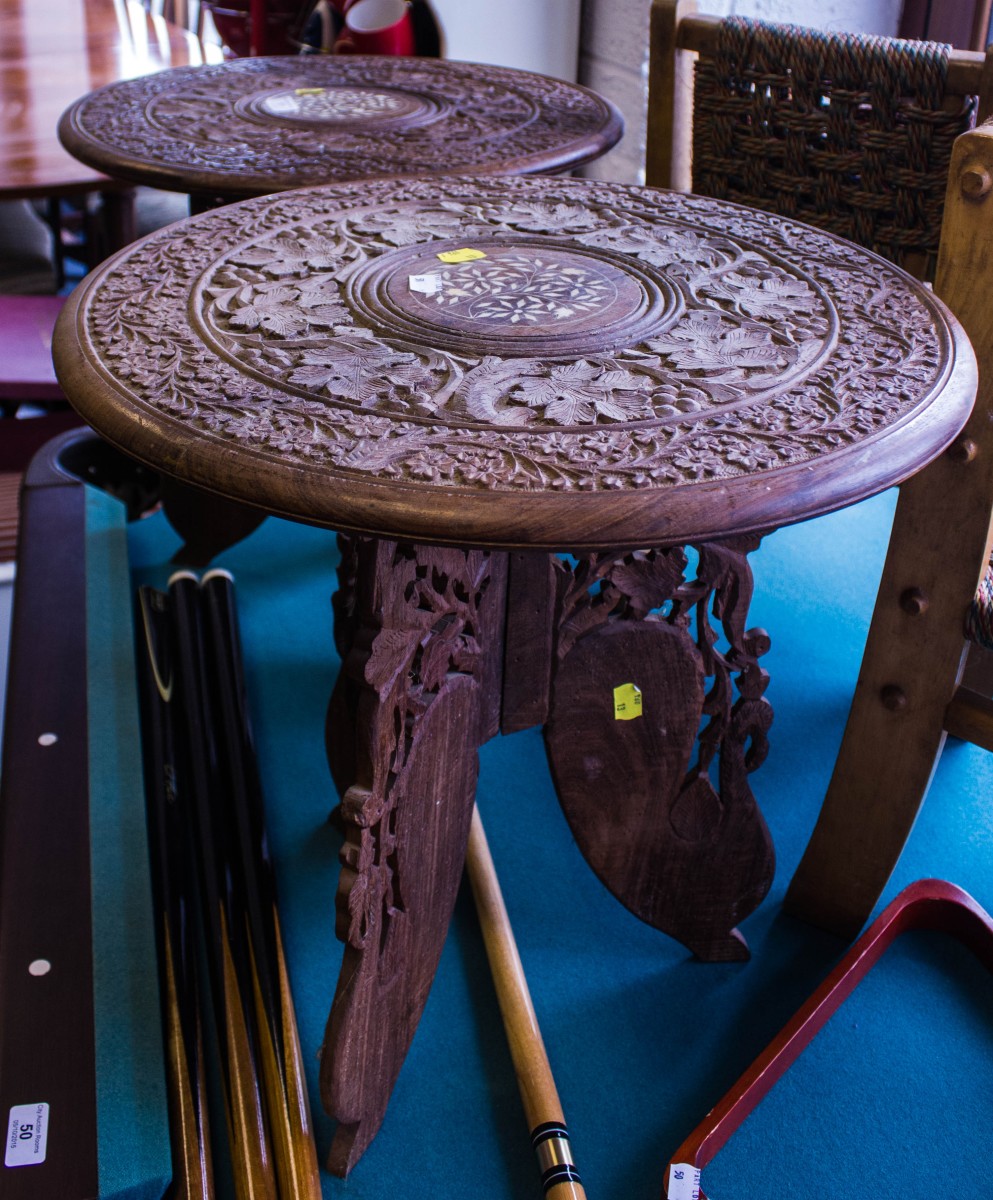 PAIR OF CARVED TOP OCCASIONAL TABLES