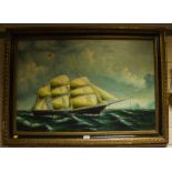 OIL ON CANVAS SHIP IN FULL SAIL 90CM X 60CM