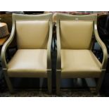 2 LEATHER UPHOLSTERED CARVER CHAIRS + 1