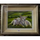 OIL ON CANVAS - PET LAMBS . SIGNED E SHEEHAN