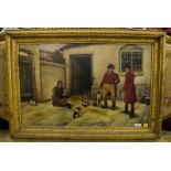 OIL ON CANVAS ''THE HUNTSMEN'' IN ANTIQUE GILT FRAME