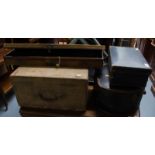 OLD GUN CASE, HAT BOX + TIMBER BOX + 1