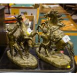 PAIR OF BRASS FIGURES WITH PRANCING HORSES
