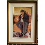 ROWLAND DAVIDSON OIL ON CANVAS FIDDLER IN GREY COAT