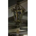 QUALITY 6 SIDED BRASS HALL LANTERN WITH BEVELLED GLASS