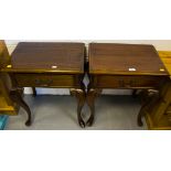 PAIR OF MAHOGANY LAMP TABLES WITH DRAWER