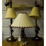 PAIR OF METAL TABLE LAMPS + 1 BRASS TABLE LAMP