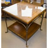 SQUARE WROUGHT IRON COFFEE TABLE WITH GLASS TOP