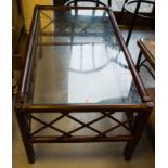 GLASS TOPPED CANE COFFEE TABLE