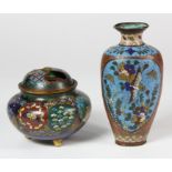 (lot of 2) Japanese cloisonne vase and censer, Meiji period, censer with two heart-shaped openings