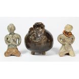 (lot of 3) Southeast Asian ceramic items; including two female figures each carrying their babies;