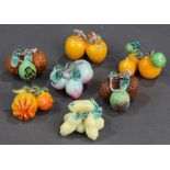 (lot of 7) Chinese glazed porcelain models of fruits, consisting of groups with peaches, Buddha hand