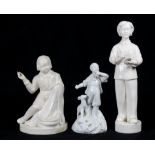 (lot of 3) Chinese Cultural Revolution porcelain figures; including one young girl embroidering