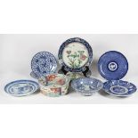 (lot of 9) Group of Japanese and Chinese ceramics; including six blue-and-white dishes and bowl,