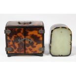 (lot of 2) Japanese/Korean small tortoise shell miniature cabinet, with double doors and the